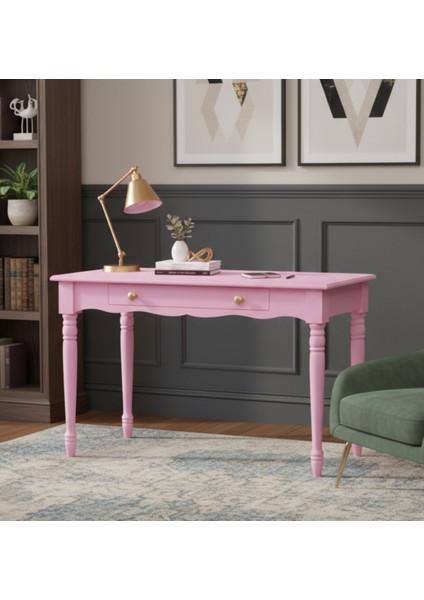 100 cm Masif Pembe Tornalı Çalışma Masası