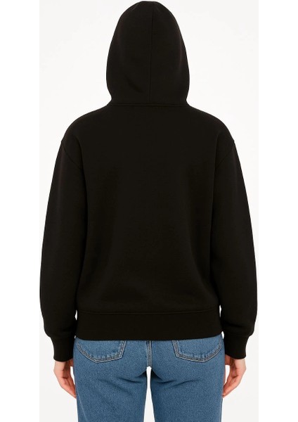 Kadın Oversize Kapüşonlu Sweatshirt Hoodie 3 Iplik Şardonlu Pamuklu Kumaş, Önü Baskılı, Fermuarlı Rahat Kalıp, Kışlık ve Sokak Stili Sweat - Siyah modelleri