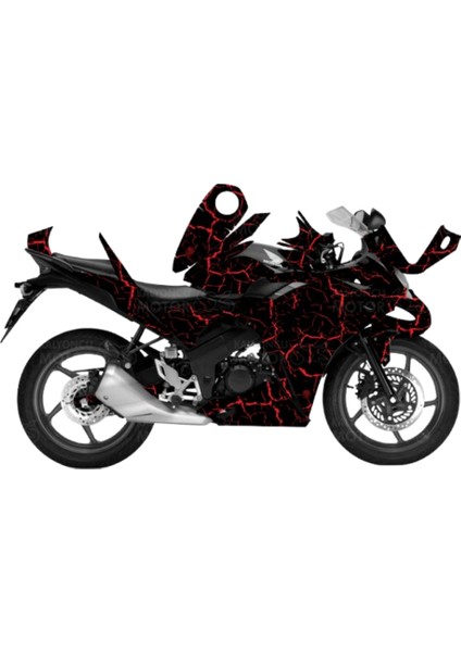 Honda CBR 125 R Cracked Texture Design Siyah-Kırmızı Kaplama