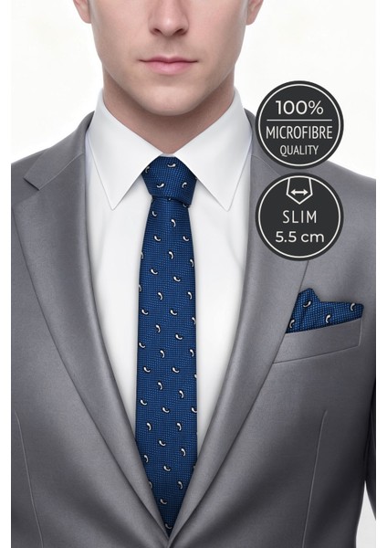 Slim Damla Desen Mavi Kravat & Mendil fiyatları