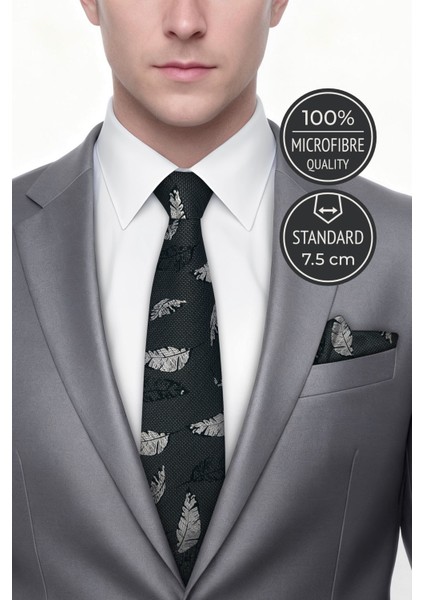 Tüy Desen Gri Kravat & Mendil fiyatları