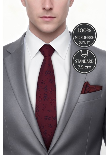 Çiçekli Bordo Kravat & Mendil fiyatları