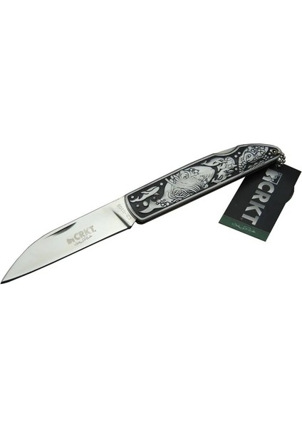 CRKT CR 0102 Kamp Çakı 20 cm - Balık Desenli Metal Sap, Kılıflı, Kutulu