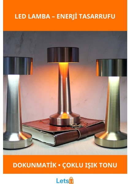 Dokunmatik LED Işıklı Masaüstü Lamba Metalik 20X9 cm