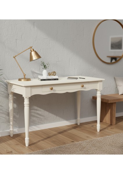 110 cm Masif Krem Tornalı Çalışma Masası