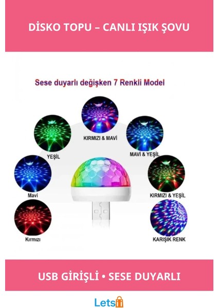 USB Girişli Sese Duyarlı Renkli Disko Topu