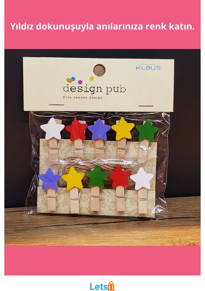 Yıldız Tasarımlı Renkli Mini Fotoğraf Mandalları 10 Adet Ahşap fiyatları