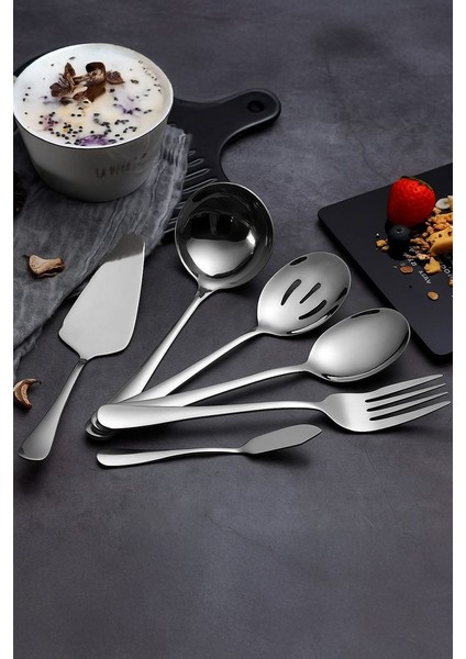 6 Parça Silver Sunum Için Servis Kaşığı Kaşık Çatal Spatula Reçel Seti CIN613SLV fırsatları