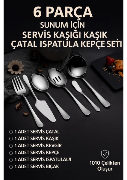 6 Parça Silver Sunum Için Servis Kaşığı Kaşık Çatal Spatula Reçel Seti CIN613SLV indirimleri