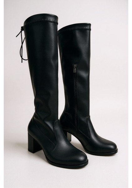 Siyah Topuklu Badem Burun Diz Altı Kadın Çizme indirimleri