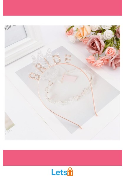 Şık Rose Gold Bekarlığa Veda Kristal Taş Bride Tacı modelleri