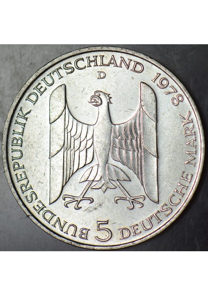 Almanya Gümüş 5 Mark 1978 D. Gustav Stresemann 11,2 Gr. Çil(-) fiyatları