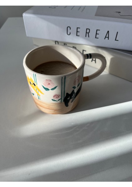 Sevimli Kedili El Yapımı Seramik Kupa 200 ml