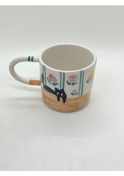 Sevimli Kedili El Yapımı Seramik Kupa 200 ml fiyatları