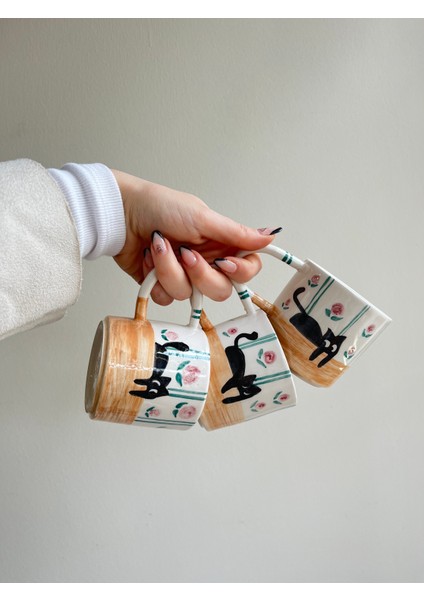 Sevimli Kedili El Yapımı Seramik Kupa 200 ml fırsatları