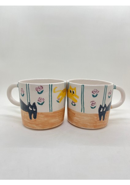 Sevimli Kedili El Yapımı Seramik Kupa 200 ml indirimleri