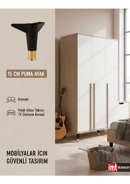 Puma 15 cm Siyah-Altın (8 Adet) Mobilya Kanepe Tv Ünitesi Dolap Konsol Ayağı
