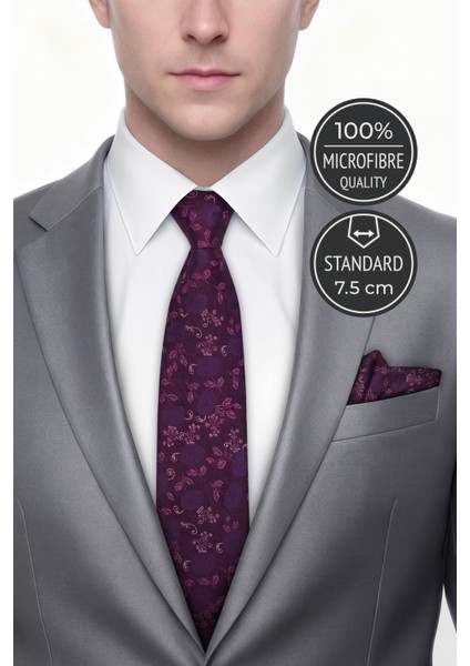 Çiçekli Mor Kravat & Mendil fiyatları