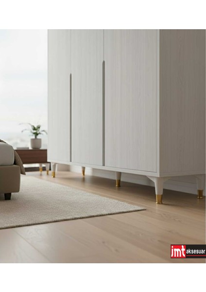 Puma 15 cm Beyaz-Krom (4 Adet) Mobilya Kanepe Tv Ünitesi Konsol Dolap Komidin Ayağı