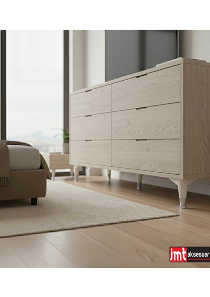 Puma 15 cm Beyaz-Krom (4 Adet) Mobilya Kanepe Tv Ünitesi Konsol Dolap Komidin Ayağı