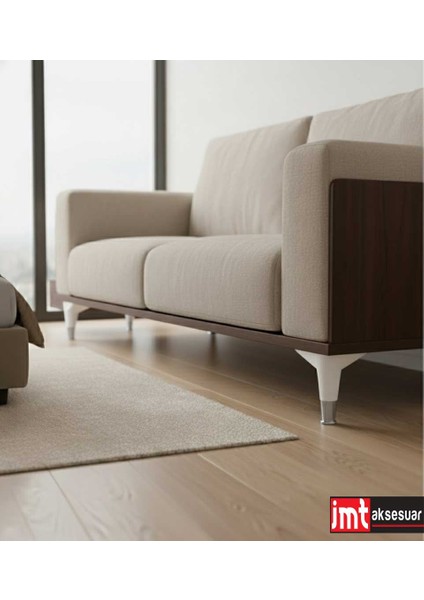 Puma 15 cm Beyaz-Krom (4 Adet) Mobilya Kanepe Tv Ünitesi Konsol Dolap Komidin Ayağı