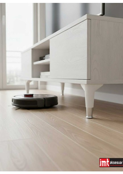 Puma 15 cm Beyaz-Krom (4 Adet) Mobilya Kanepe Tv Ünitesi Konsol Dolap Komidin Ayağı