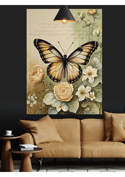 Kelebek Siyah Beyaz Pastel Çiçekler Dekoratif Kanvas - Mdf Ahşap Tablo fiyatları