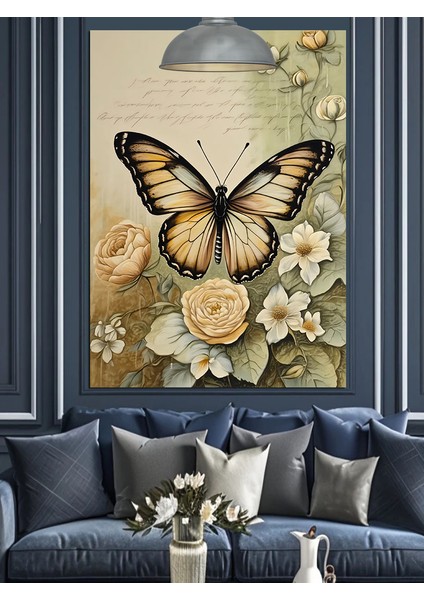 Kelebek Siyah Beyaz Pastel Çiçekler Dekoratif Kanvas - Mdf Ahşap Tablo fırsatları