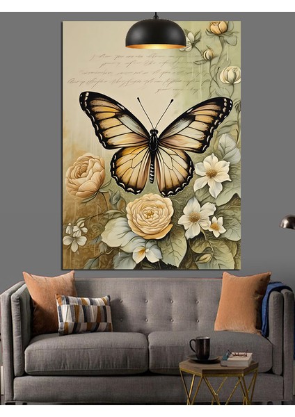 Kelebek Siyah Beyaz Pastel Çiçekler Dekoratif Kanvas - Mdf Ahşap Tablo indirimleri