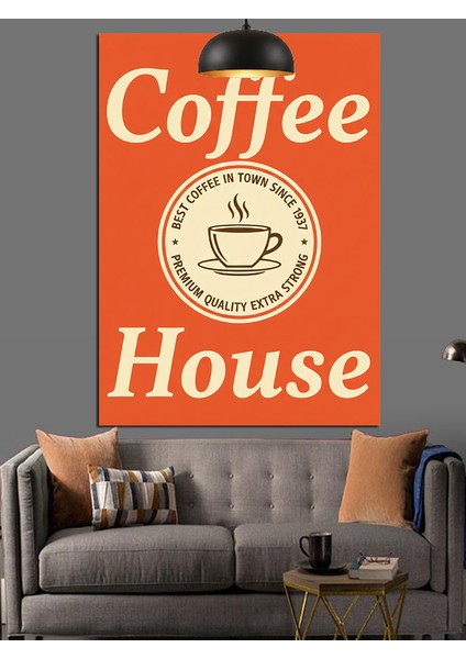 Kahve Fincanlı Coffee House Reklam Afişi Dekoratif Kanvas - Mdf Ahşap Tablo fiyatları