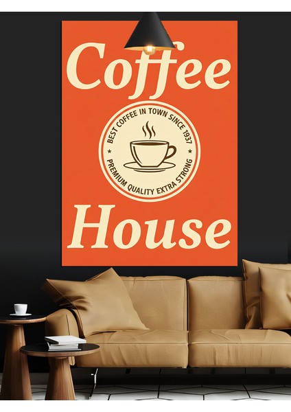 Kahve Fincanlı Coffee House Reklam Afişi Dekoratif Kanvas - Mdf Ahşap Tablo fırsatları
