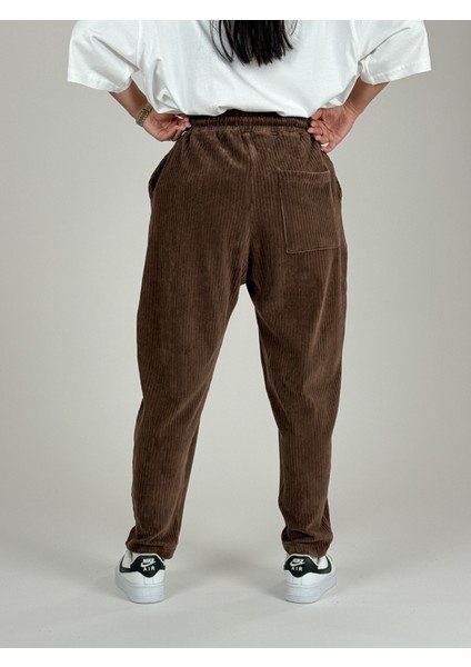 Kahve Pileli Kadife Kadın Jogger Pantolon COC1087 fırsatları