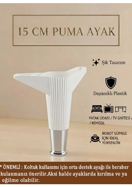 Puma 15 cm Beyaz-Krom (4 Adet) Mobilya Kanepe Tv Ünitesi Konsol Dolap Komidin Ayağı fiyatları