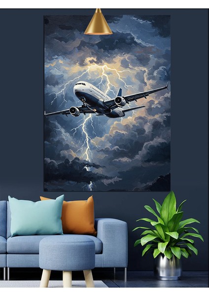 Yıldırım ve Uçak Dekoratif Kanvas - Mdf Ahşap Tablo fırsatları