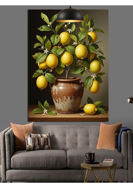 Saksıdaki Limon Ağacı Dekoratif Kanvas - Mdf Ahşap Tablo