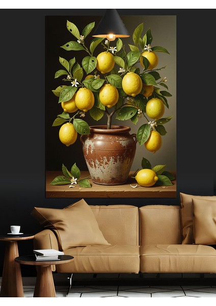 Saksıdaki Limon Ağacı Dekoratif Kanvas - Mdf Ahşap Tablo modelleri