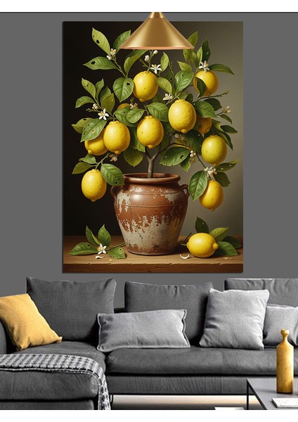 Saksıdaki Limon Ağacı Dekoratif Kanvas - Mdf Ahşap Tablo fırsatları