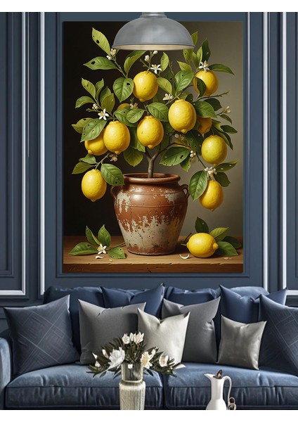 Saksıdaki Limon Ağacı Dekoratif Kanvas - Mdf Ahşap Tablo indirimleri