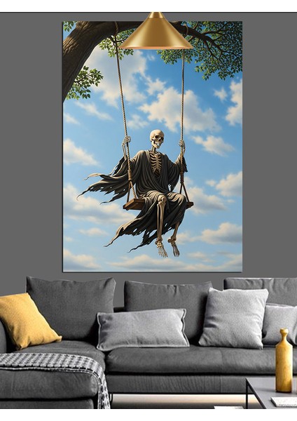 Salıncaktaki Iskelet Dekoratif Kanvas - Mdf Ahşap Tablo fiyatları