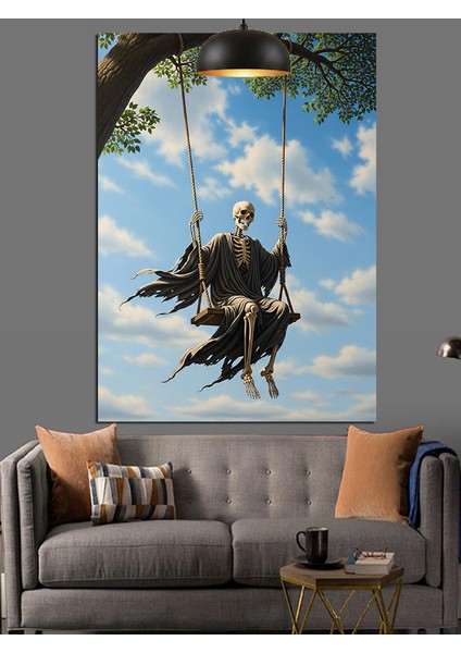 Salıncaktaki Iskelet Dekoratif Kanvas - Mdf Ahşap Tablo fırsatları