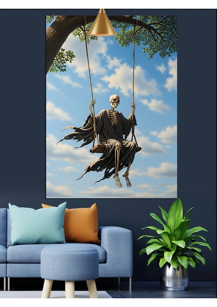 Salıncaktaki Iskelet Dekoratif Kanvas - Mdf Ahşap Tablo indirimleri
