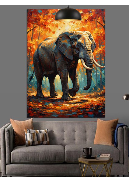 Sonbaharda Ormanda Büyük Fil Dekoratif Kanvas - Mdf Ahşap Tablo