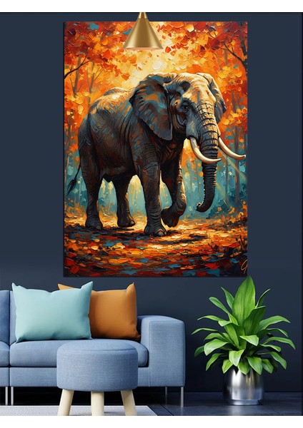 Sonbaharda Ormanda Büyük Fil Dekoratif Kanvas - Mdf Ahşap Tablo fiyatları
