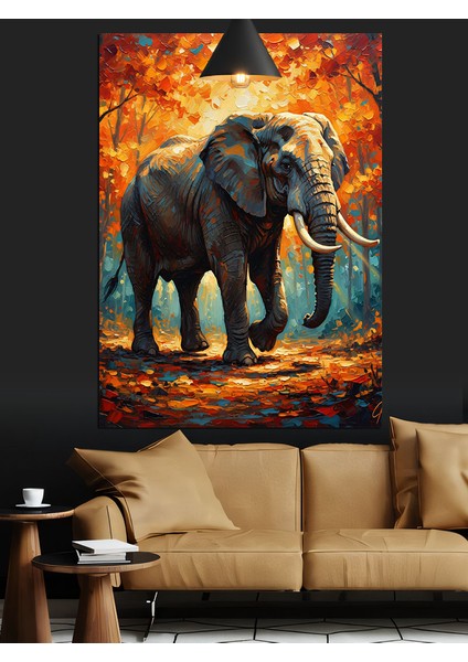 Sonbaharda Ormanda Büyük Fil Dekoratif Kanvas - Mdf Ahşap Tablo modelleri