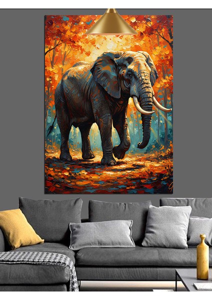 Sonbaharda Ormanda Büyük Fil Dekoratif Kanvas - Mdf Ahşap Tablo fırsatları