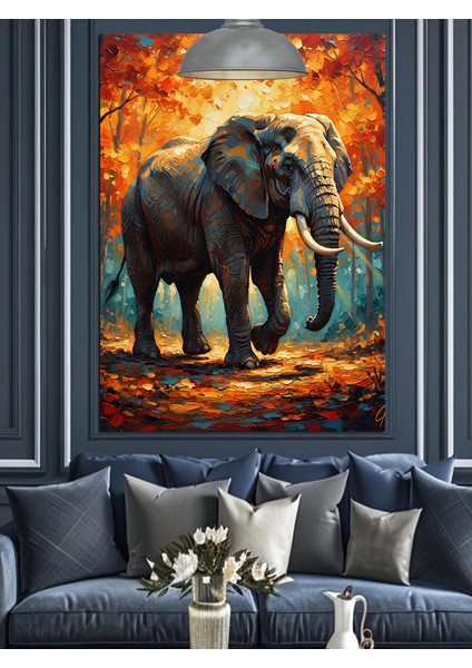 Sonbaharda Ormanda Büyük Fil Dekoratif Kanvas - Mdf Ahşap Tablo indirimleri