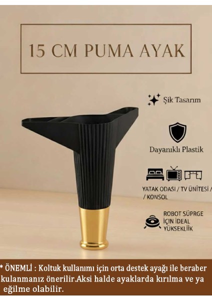 Puma 15 cm Siyah-Altın (4 Adet) Mobilya Kanepe Tv Ünitesi Kosol Dolap Komidin Ayağı fiyatları