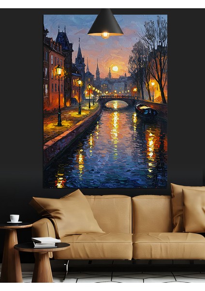 Gece Şehri Kanal Manzarası Dekoratif Kanvas - Mdf Ahşap Tablo indirimleri