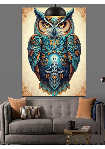 Mavi Detaylı Baykuş Sanatı Dekoratif Kanvas - Mdf Ahşap Tablo modelleri