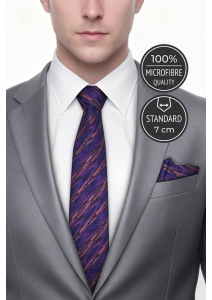 Çizgili Mor Kravat & Mendil fiyatları